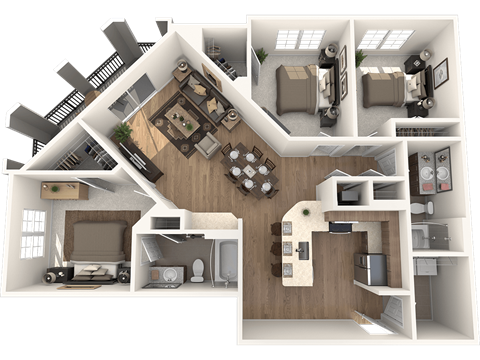 Floor plan for 3 beds, 2 baths, 1435 sqft